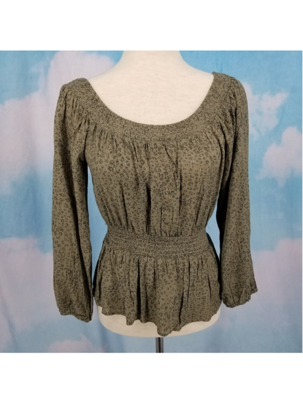 Hippie Rose Leopard Peplum Top Juniors Medium NWT Olive Scoop Neck Blouse